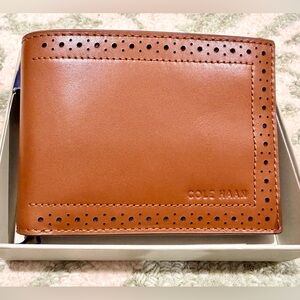 Cole Haan Tan Perforated Leather Card Holder